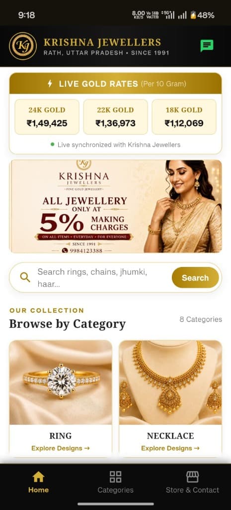 Home Screen & Live Gold Rates Ticker