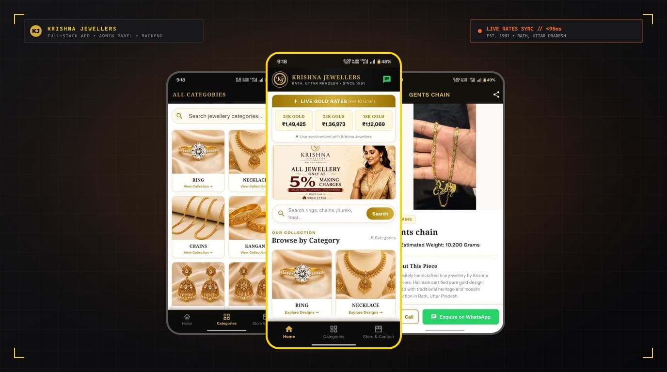 Krishna Jewellers — Full-Stack Commerce, Admin Suite & Real-Time Backend